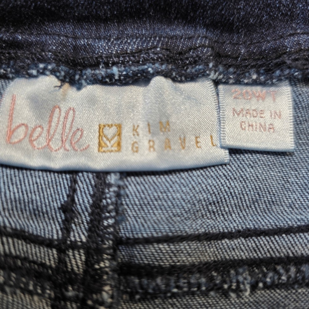 Belle by Kim Gravel Dark Wash Pull On Straight Leg Jeans Gold Button Hem 20WT - Picture 3 of 10